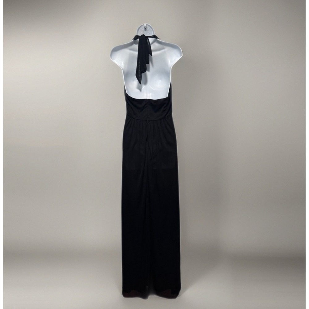 VTG DOLLAR Black Halter Neck Ruched Waist Empire Waist Maxi Dress Large USA - Picture 2 of 11